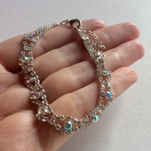 Rhinestone Crystal Prong Link Bracelet Iridescent Aurora Borealis